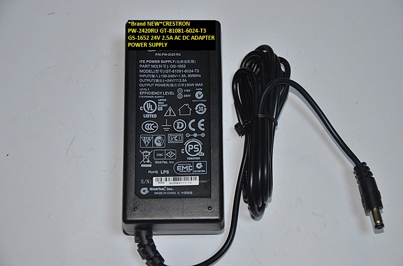 *Brand NEW*CRESTRON GS-1652 GT-81081-6024-T3 PW-2420RU 24V 2.5A AC DC ADAPTER POWER SUPPLY